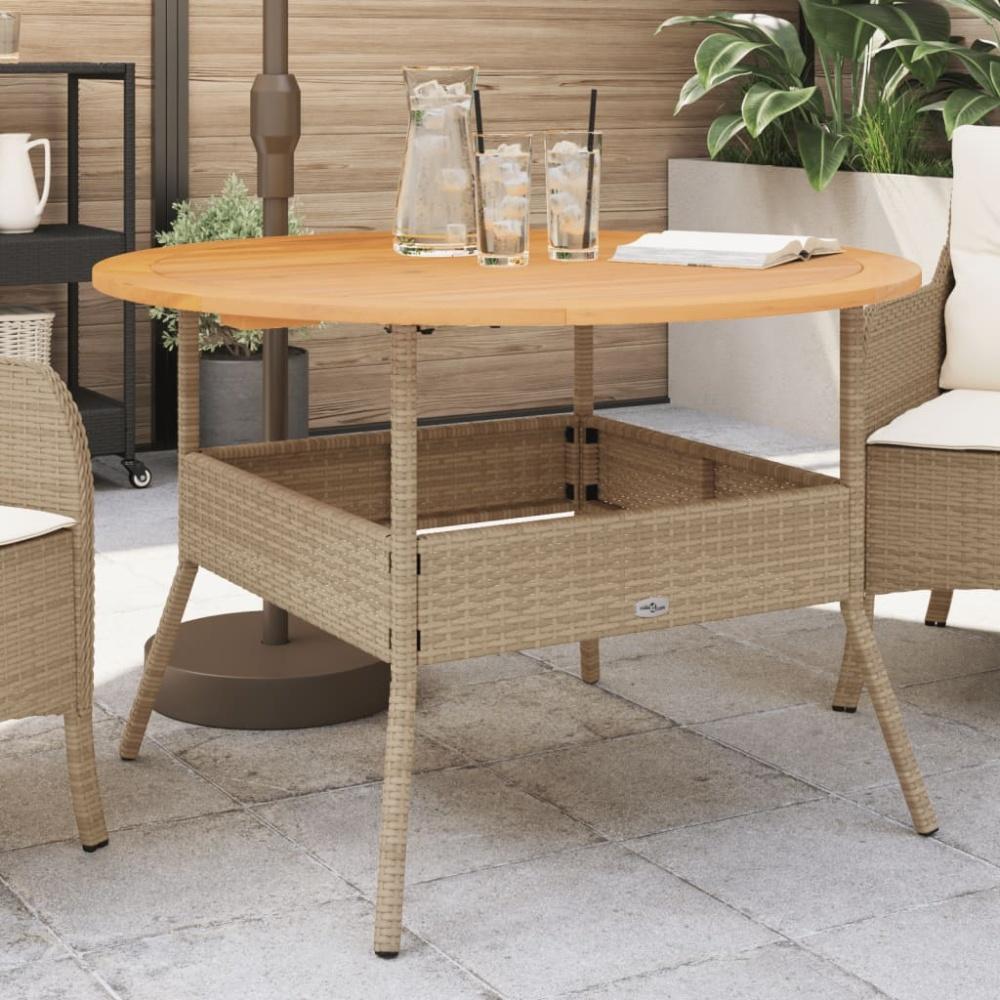 vidaXL Gartentisch mit Holzplatte Beige Ø110x71 cm Poly Rattan 368627 Bild 1