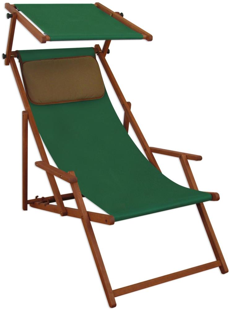 Sonnenliege grün Liegestuhl Kissen Sonnendach Gartenliege Deckchair Holz Gartenmöbel 10-304SKD Bild 1