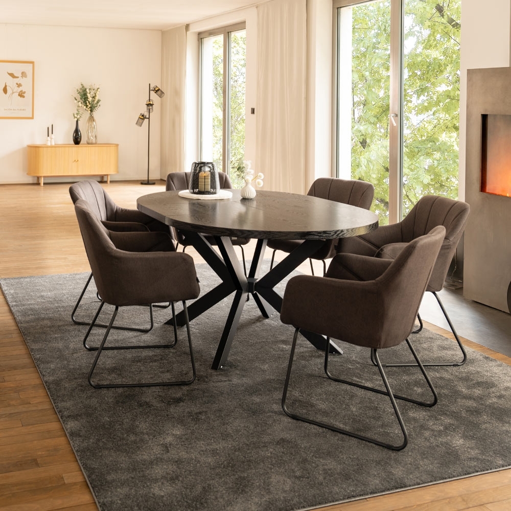 HOME DELUXE Essgruppe Rund Ausziehbar AVENTURA inkl. Sternfuß - 120-160 x 120 cm Dark Oak 6 Stühle Bild 1