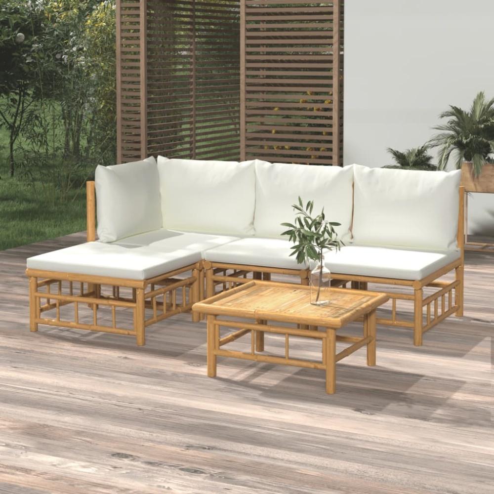 vidaXL 5-tlg. Garten-Lounge-Set mit Cremeweißen Kissen Bambus 3155177 Bild 1