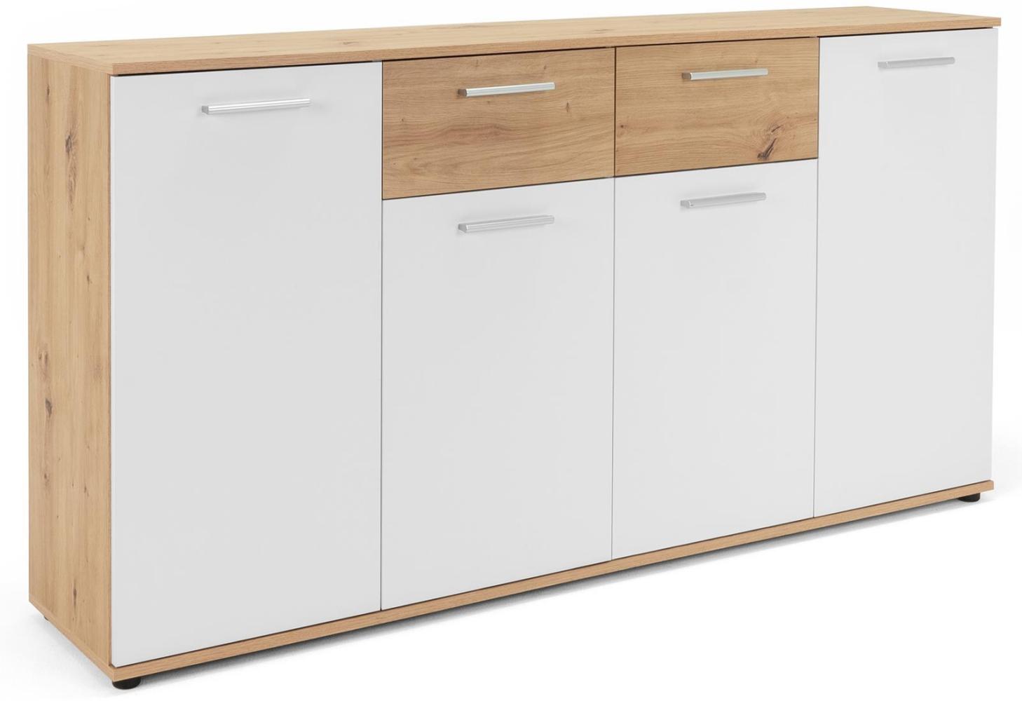 Möbelando 'Jacklin II' Sideboard, Spanplatte, 160 x 35 x 85 cm, Weiß / Artisan Eiche Bild 1