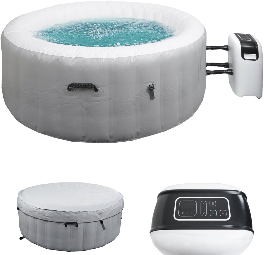 Whirlpool HWC-N97, 4 Personen, In-/Outdoor heizbar aufblasbar Pumpe PVC laminiert, rund Ø 180cm ~ grau-weiß Bild 1