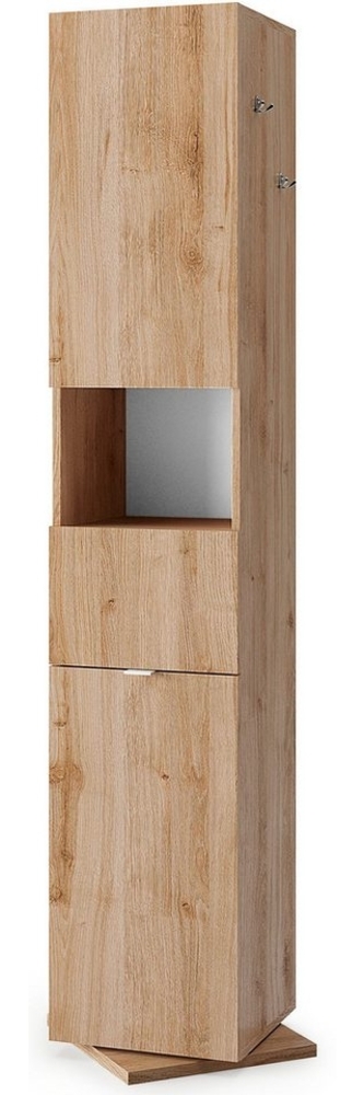 welltime Hochschrank Hamburg Höhe 185 cm, Breite 35/37 cm, Badschrank drehbar, 2 Türen, 1 Schubkasten, 1 offenes Fach, mit Spiegel, Metallhaken, Metallgriff Bild 1