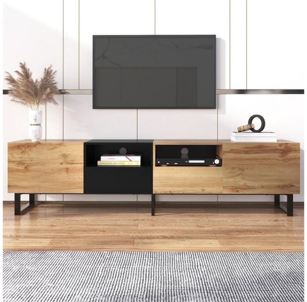 Merax Lowboard Wildeiche TV-Board mit vier Schubkästen, Fernsehtisch,TV-Schrank Vintage Industrial,aus Holz,Breite 190cm Bild 1