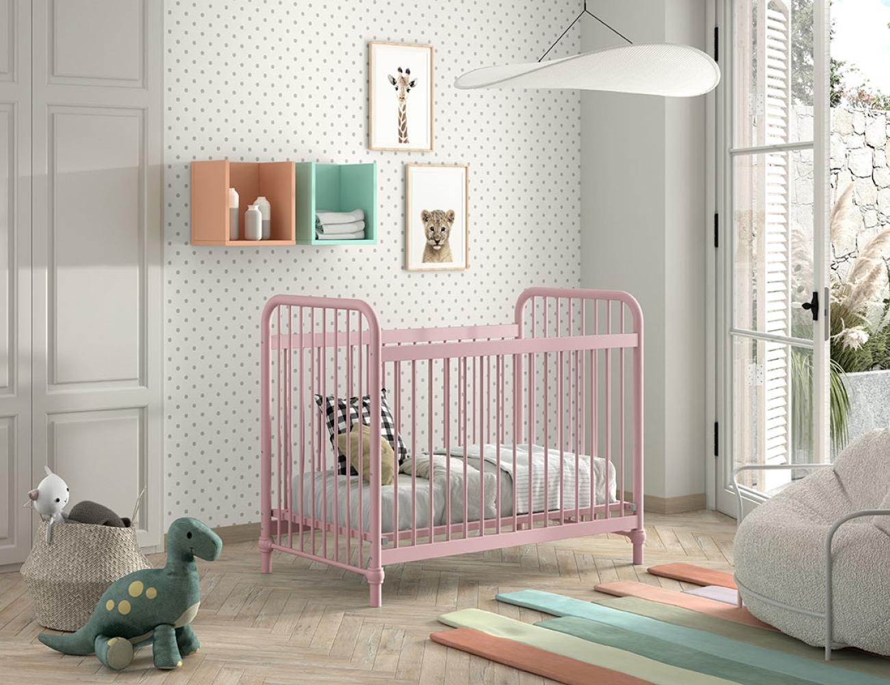 BRONXX Babybett mit Liegefläche 60 x 120 cm, Ausf. Metall Pink matt Bild 1