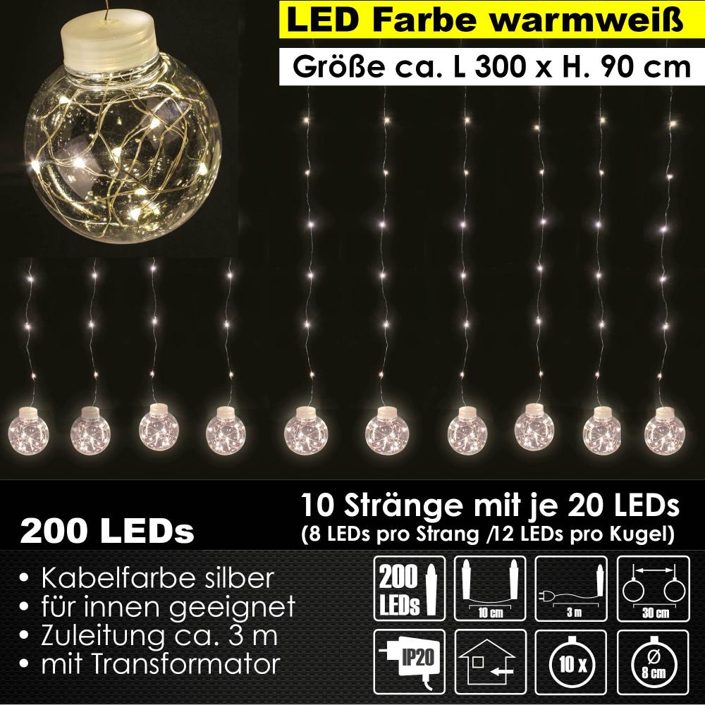 LEX 'LED Kugel Lichterkette', Warmweiß, 10 Stränge mit je 20 LEDs, Kugeldurchmesser 8 cm, Transformator, Innenbereich Bild 1