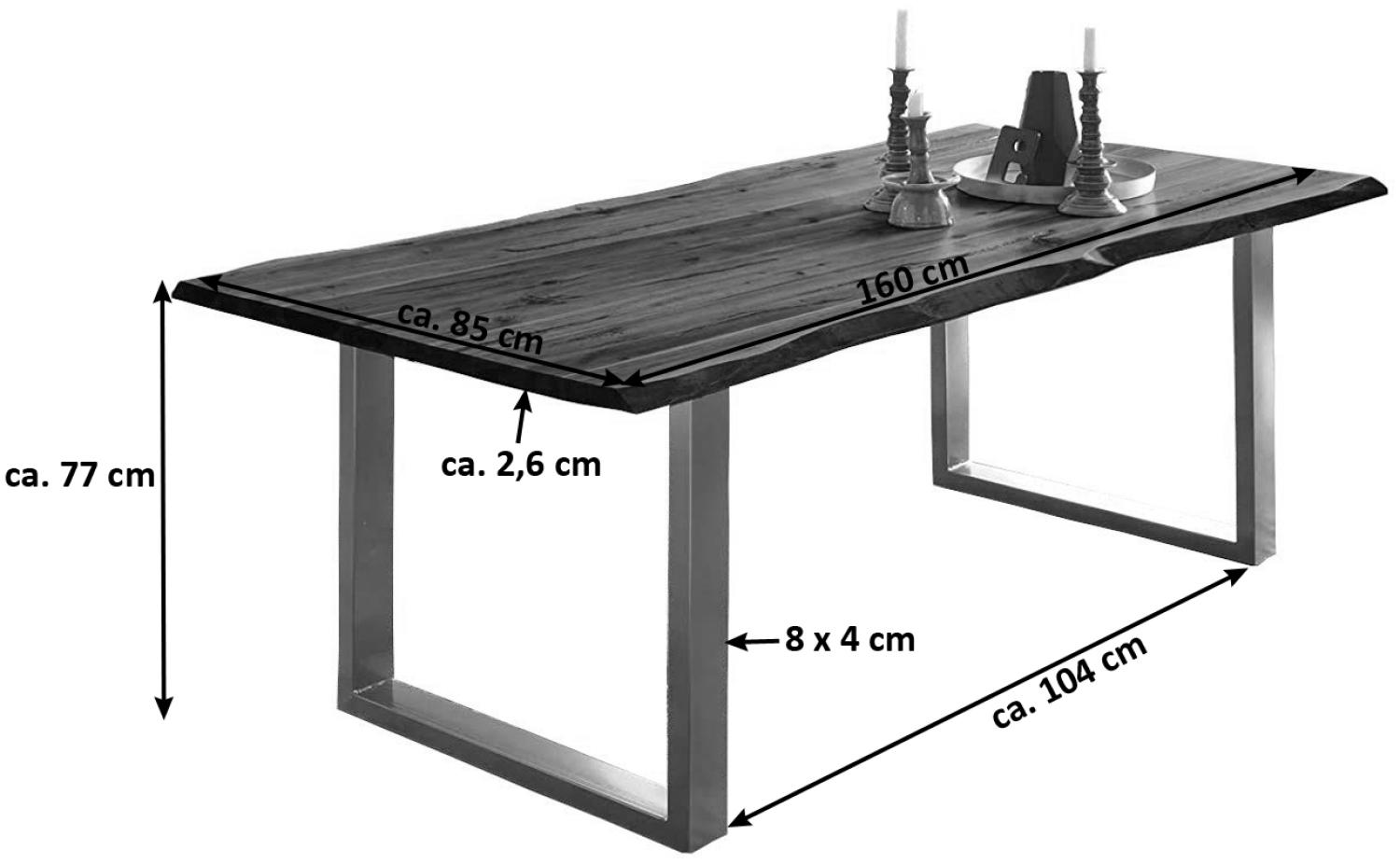 Esszimmertisch Baumkante Esstisch Massivholz Akazie Kufengestell nussbaum 160x85 silber 523558 Bild 1