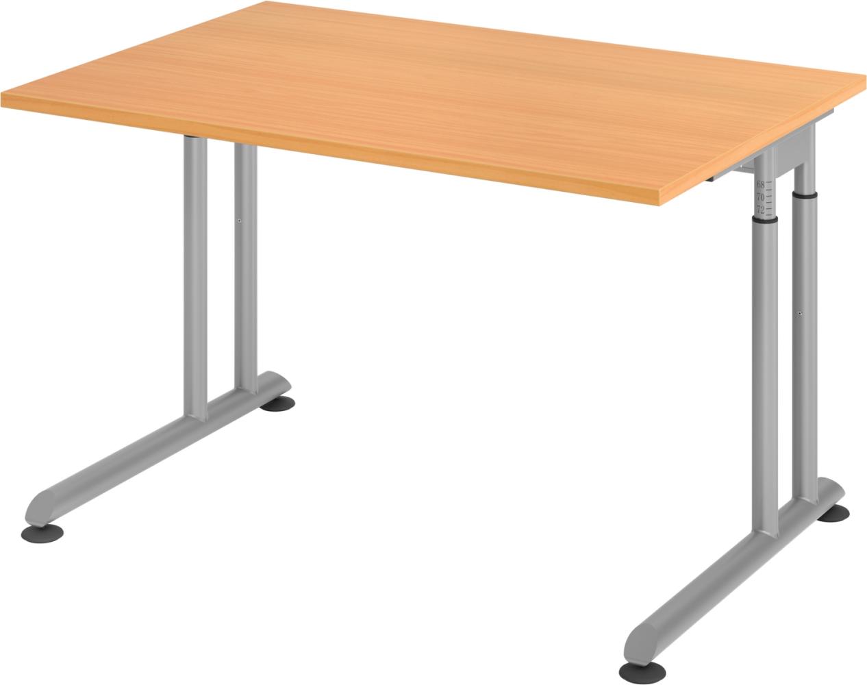 bümö höhenverstellbarer Schreibtisch Z-Serie 120x80 cm in Buche, Gestell in Silber - PC Tisch klein für's Büro manuell höhenverstellbar, Computertisch verstellbar, ZS-12-6-S Bild 1