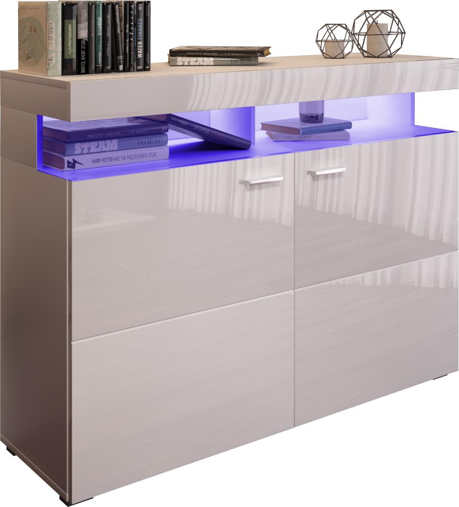 Domando Sideboard Mondello M1 Modern für Wohnzimmer Breite 120cm, Hochglanz, LED Beleuchtung in Blau in Weiß Matt und Weiß Hochglanz Bild 1