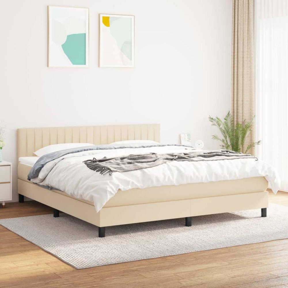 vidaXL Boxspringbett mit Matratze Creme 160x200 cm Stoff 3140230 Bild 1