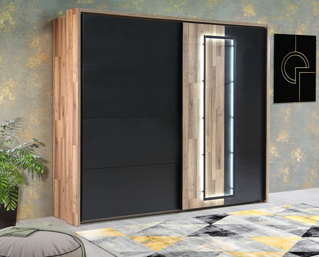 Schwebetürenschrank Kleiderschrank 280cm stabeiche schwarzeiche Modern Bild 1