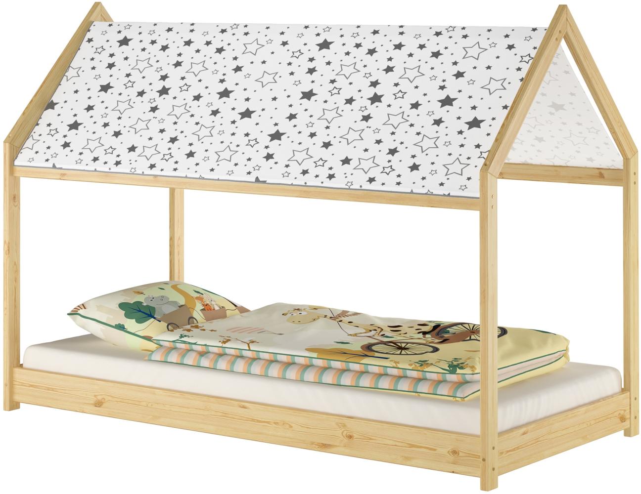 Hausbett mit Dach 90x200 Kiefer massiv Kinderbett niedrig, ohne Zubehör Bild 1