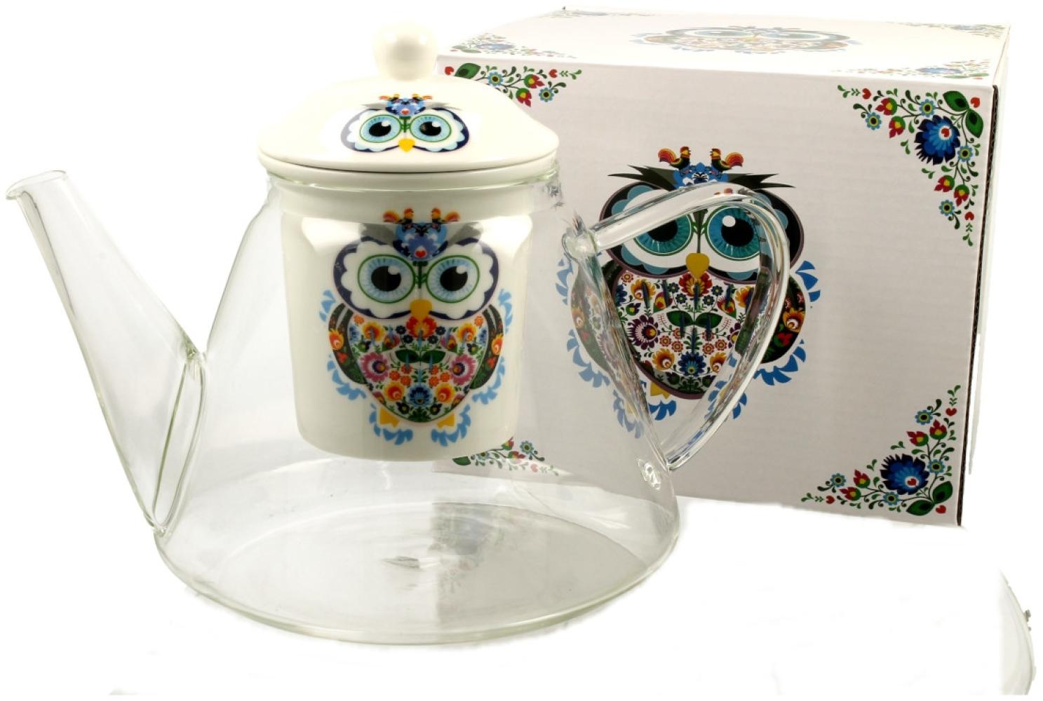 DUO ETNO Teekanne 1200 ml OWL mit Teesieb, Glas - New Bone China Porzellan Bild 1