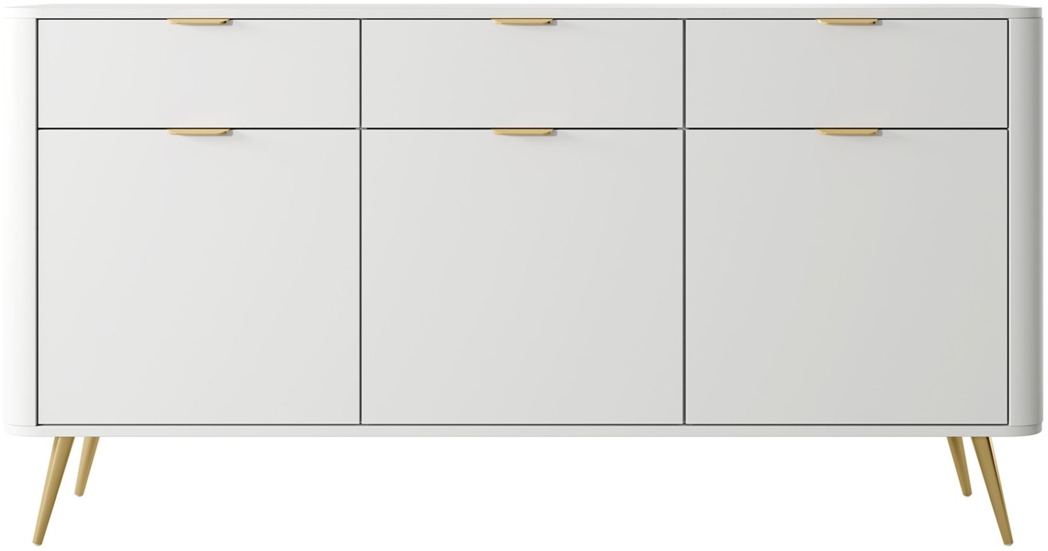 Selsey 'Oval' Sideboard 3-türig mit 3 Schubladen, weiß, ca. 84 x 163 x 38 cm Bild 1