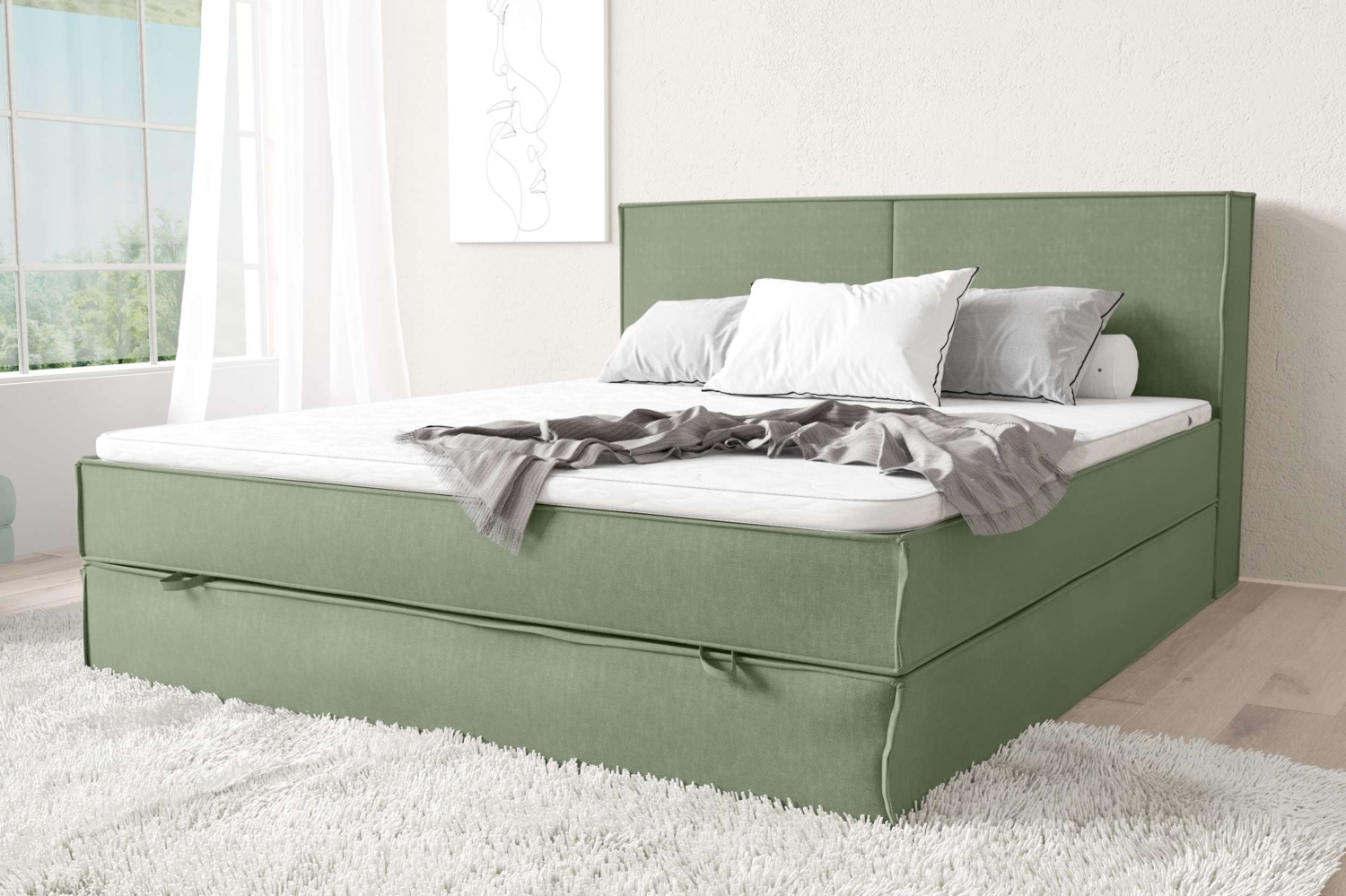 99rooms Samson Boxspringbett 120x200 cm Strukturstoff INARI Minze Bonnel-Federung Bild 1