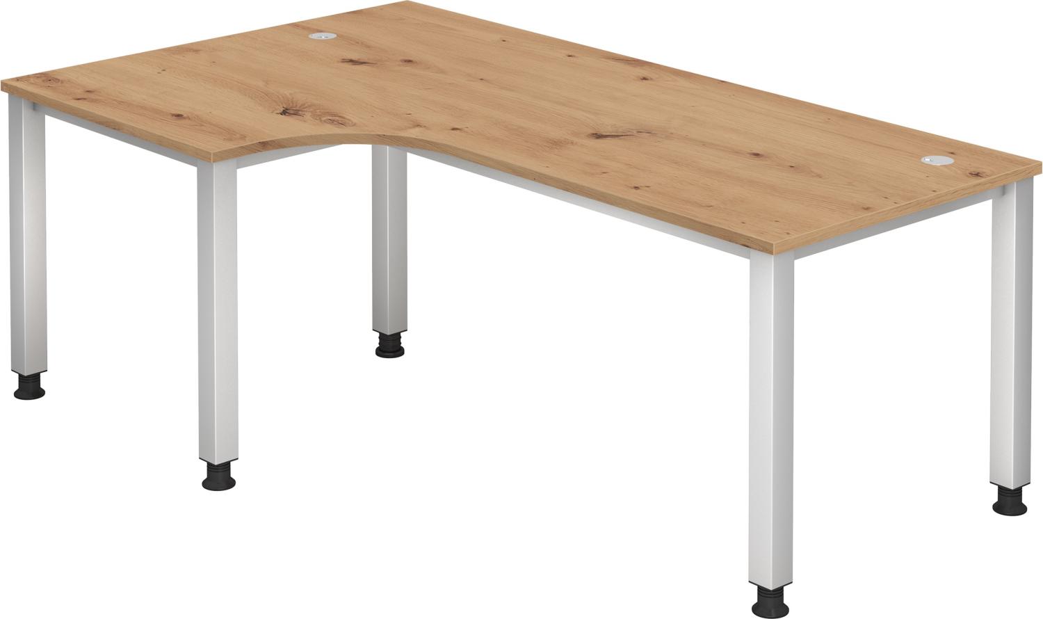 bümö® Schreibtisch Q-Serie höhenverstellbar, Tischplatte 200 x 120 cm in Asteiche, Gestell in silber Bild 1