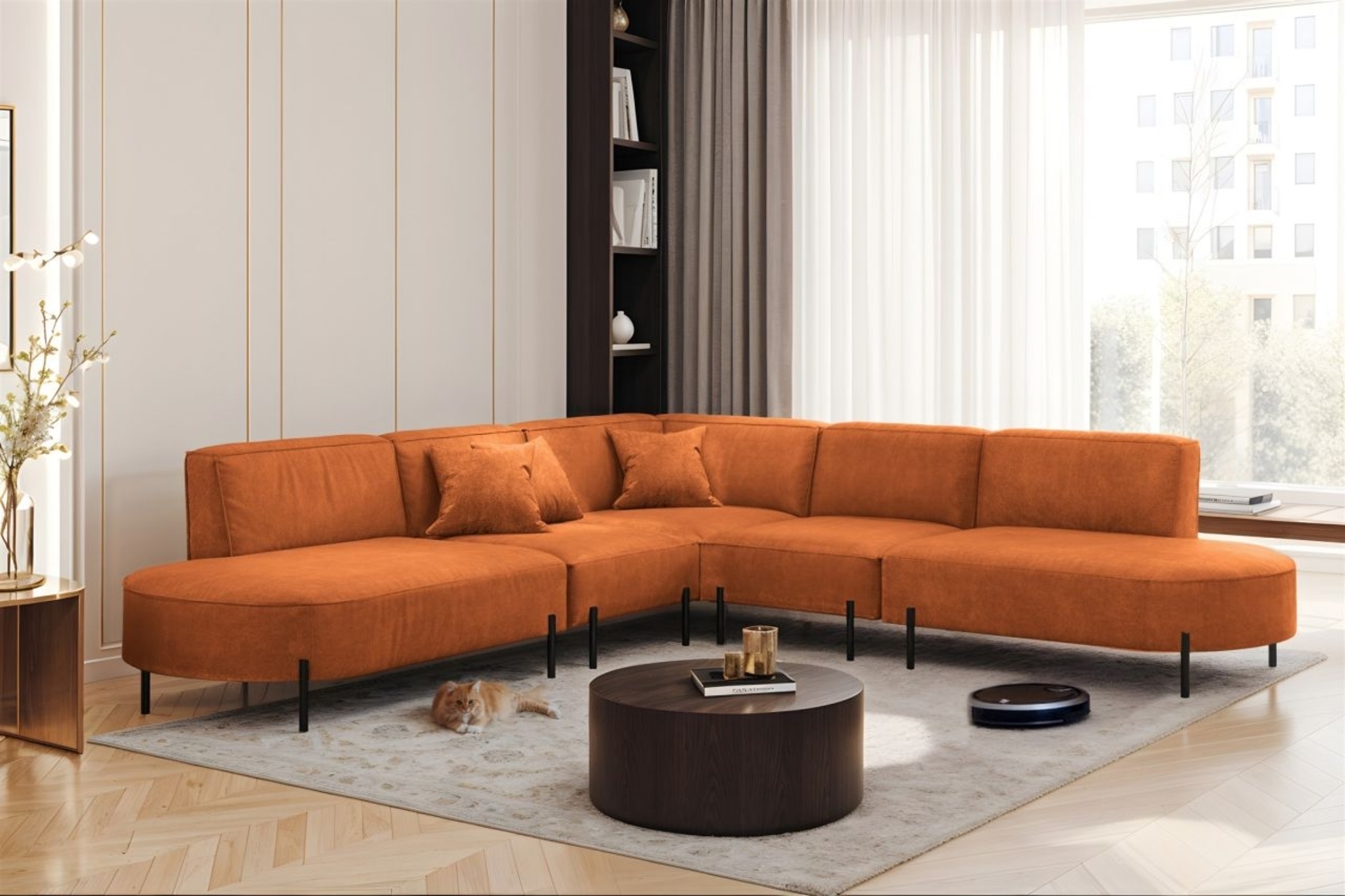 Ecksofa Designersofa VALENCIA Stoff Noel Ziegelrot Universal Bild 1