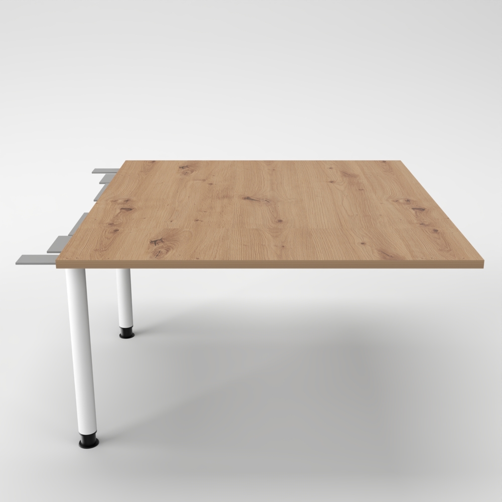 Rheinland Möbel Verkettungsplatte KONTI 120x130 cm – Erweiterungselement in Asteiche mit weißen Rundrohrfüßen, Anbautisch für KONTI Konferenztische 280/400/520 cm Bild 1