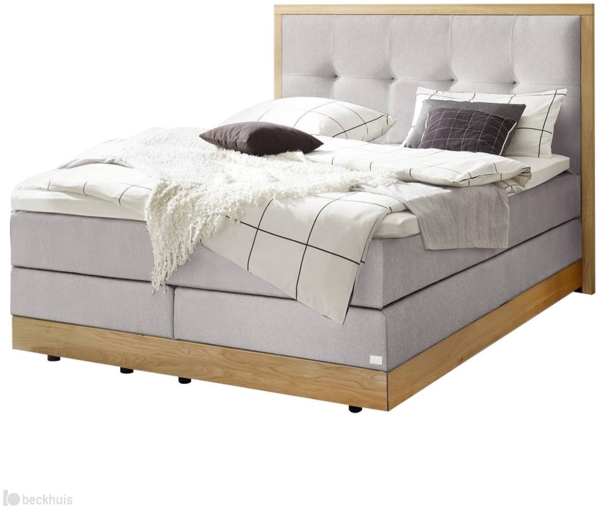 Alba Boxspringbett grau Eiche Massivholz 206cm x 168cm x 125cm Bild 1