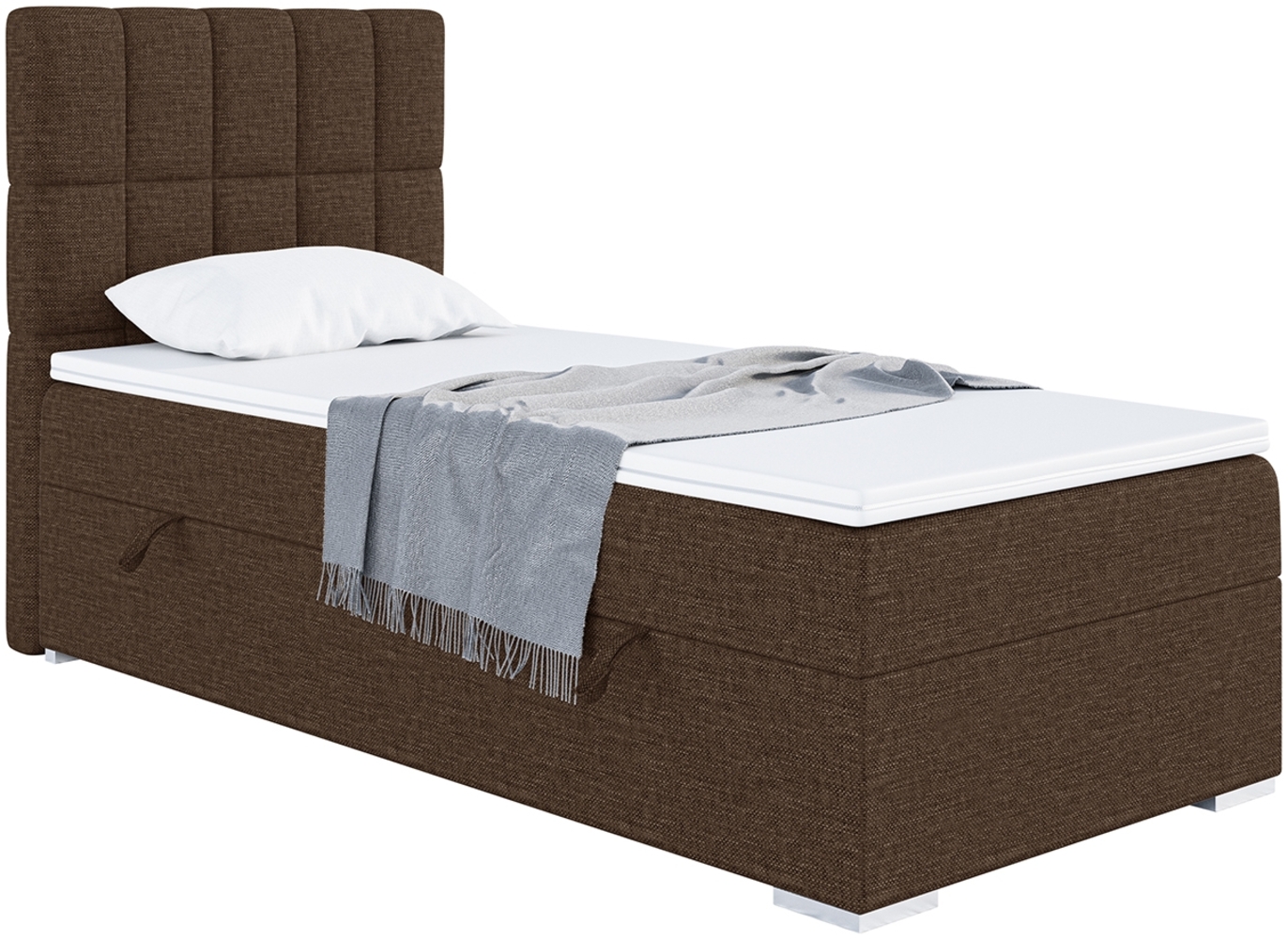 MEBLINI Boxspringbett LUKAS 80x200 cm mit Bettkasten - H3/Braun Webstoff Gepolstert Einzelbett mit Topper & Bonellfederkern-Matratze - 80x200 Links Bild 1