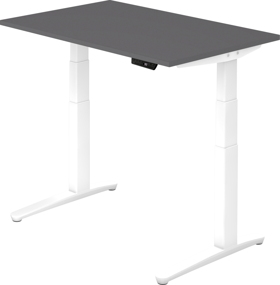 bümö elektrisch höhenverstellbarer Schreibtisch 120x80 cm mit Memory-Steuerung - Design Schreibtisch höhenverstellbar elektrisch, elektrischer Schreibtisch graphit, Gestell weiß, XBHM-12-G-WW Bild 1