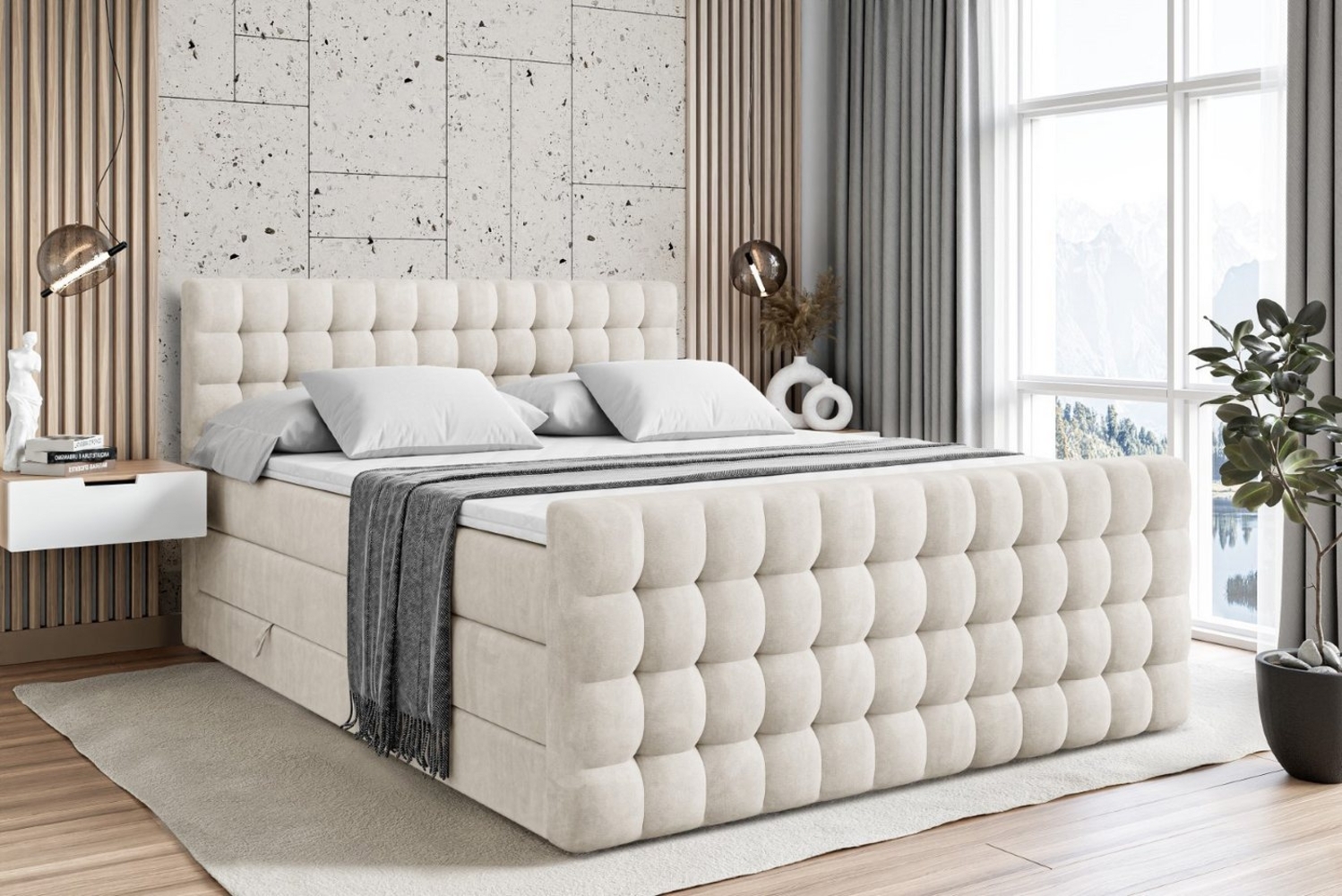 ALTDECOR Boxspringbett VIONE-Z KING (Multipocket-Matratze H4 und H3 Matratze Bonellfederung Topper Kopfteil) Bild 1