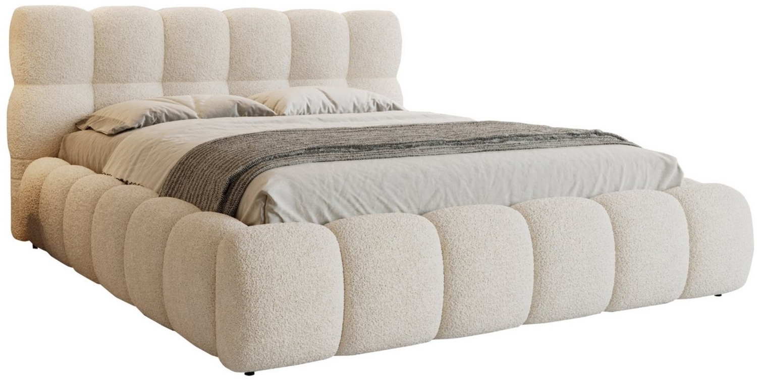 Deine Möbel 24 Polsterbett LUVA Bubble Bett mit Bettkasten und Lattenrost Stauraumbett (Set, 3-tlg, Bett in Bouclé Weiß, Creme, Dunkelbeige, Grau, Hellgrau, Braun), Stauraumbett in 140x200 160x200 180x200 200x200 Bild 1