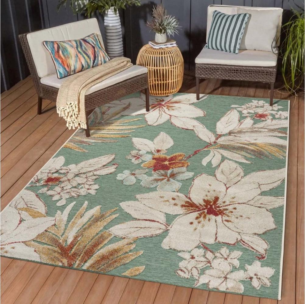 TaraCarpet Teppich TaraCarpet In und Outdoor Teppich Fantasy Lilie, rechteckig, Höhe: 5 mm, Lilie grün Wohnzimmer Balkon Terrasse Esszimmer 80X150 Bild 1