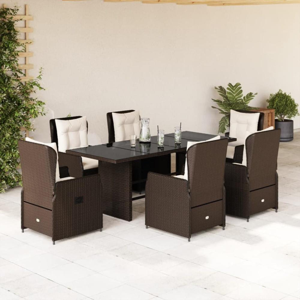 vidaXL 7-tlg. Garten-Essgruppe mit Kissen Braun Poly Rattan 3262781 Bild 1