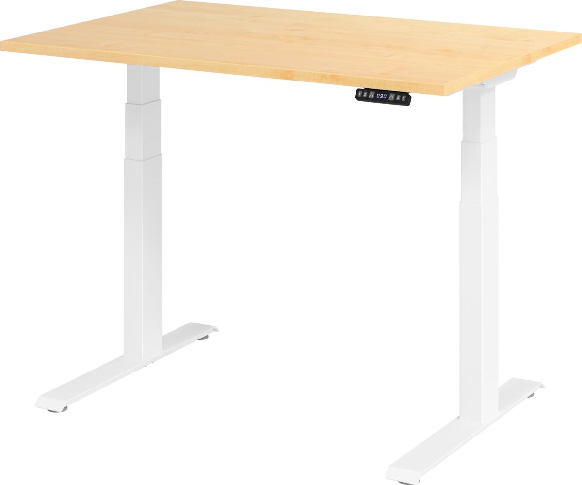 bümö elektrisch höhenverstellbarer Schreibtisch 120x80 cm in Ahorn, Gestell weiß mit Memory-Steuerung, elektrischer Bürotisch höhenverstellbar Gaming Tisch, XDKB12-3-W Bild 1