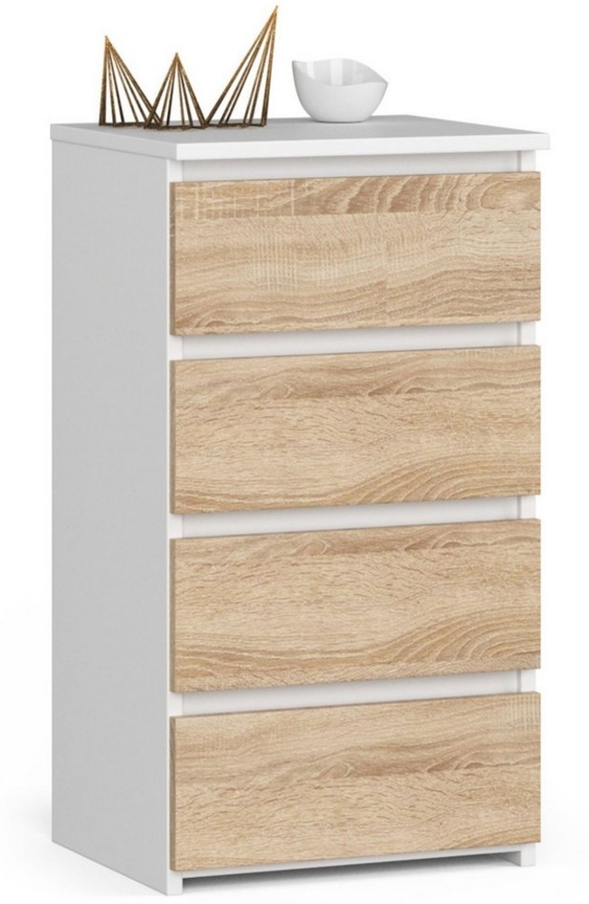 Home Collective Kommode 40 cm breit Holz Highboard Sideboard für Flur Schlafzimmer Wohnzimmer (Mehrzweckschrank Schrank schmal Kommode Schlafzimmer mit Schubladen), Kinderzimmer Organizer, 73 cm hoch mit 4 Schubladen weiß-sonoma Eiche Bild 1