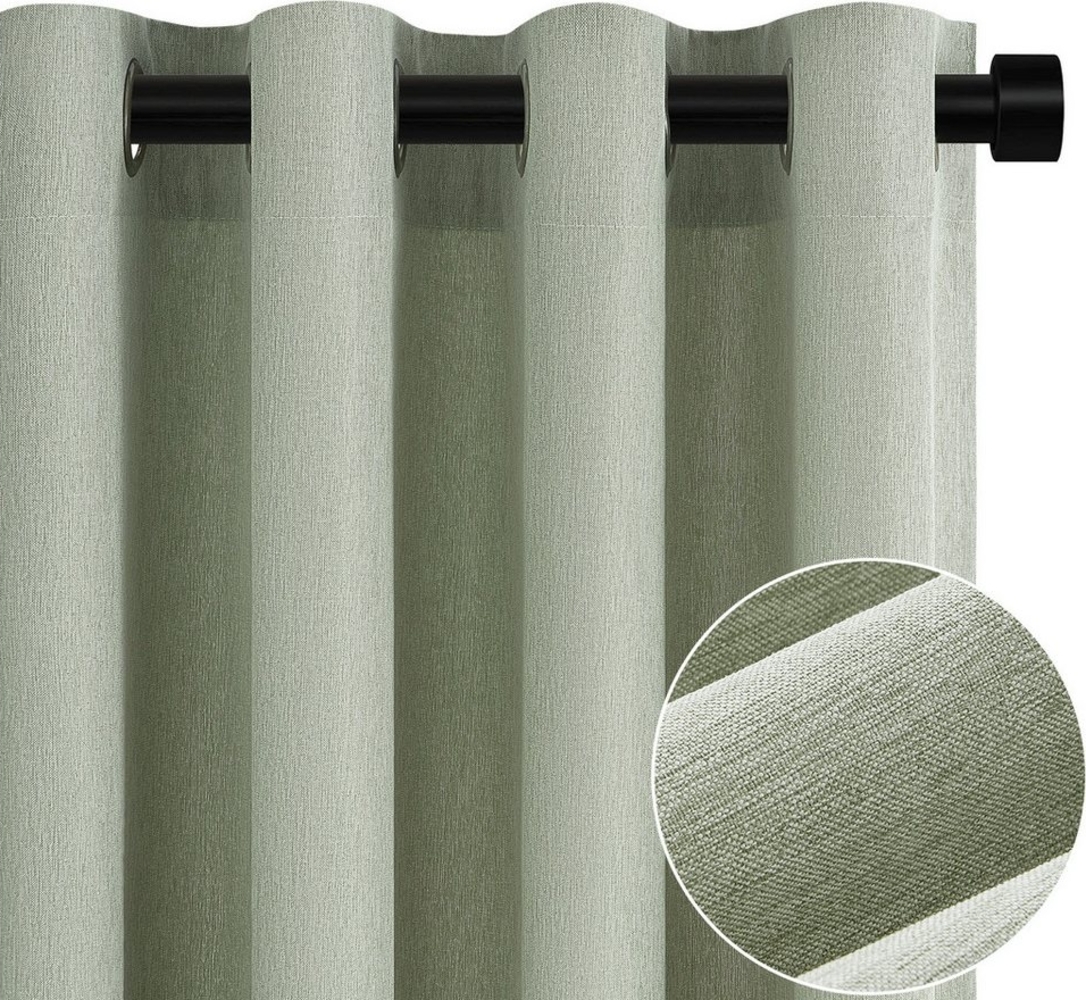 Topfinel Vorhang Vorhang Wohnzimmer Leinenoptik Licht Filtern mit Ösen Halbtransparent, Voile Ösen Gardinen Salbeigrün 140x145 cm 2er Set Schlafz Balkon Bild 1