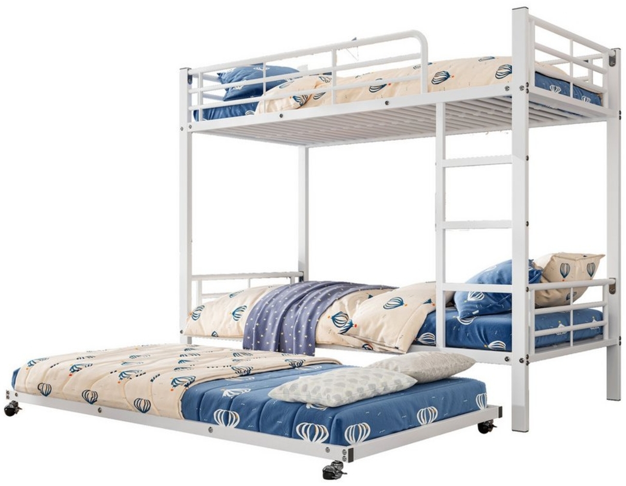 HAUSS SPOLE Etagenbett 90x190/200cm mit Ausziehbett, vier Seitengitter am oberen Bett, Weiß (Geeignet für Kinder und Jugendliche 90x200 cm&90x190 cm), ohne Matratze Bild 1