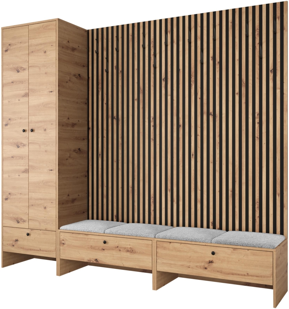 Garderoben-Set Melire VI, Kleiderschrank, Unterschrank, Griffe aus Metall (Farbe: Artisan Eiche, Abriamo 06) Bild 1