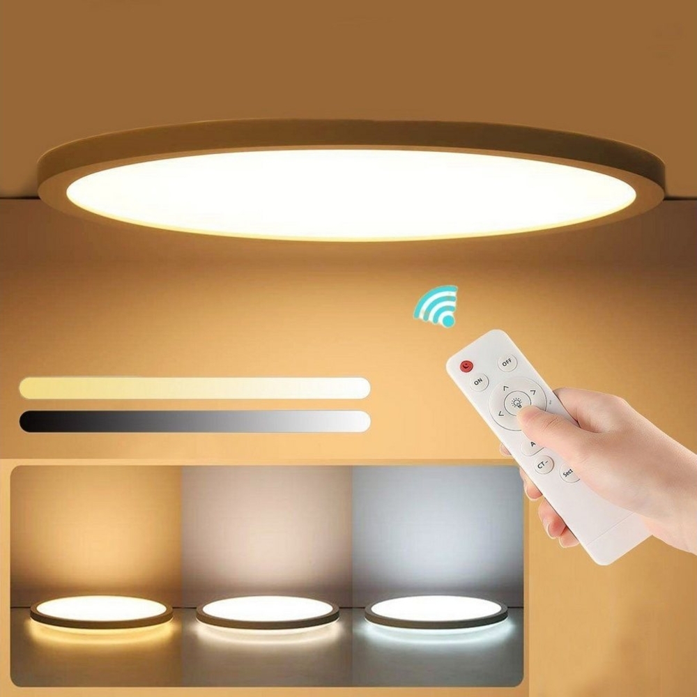 OULENBIYAR Deckenleuchten Ultra Dünn 24/36W LED Deckenlampe Rund Panel Dimmbar mit Fernbedienung, Dimmbar, LED fest integriert, Warmweiß, Naturweiß, Kaltweiß, Wohnzimmer Deckenlampe Schlafzimmerlampen für Küche Flur Büro Bild 1