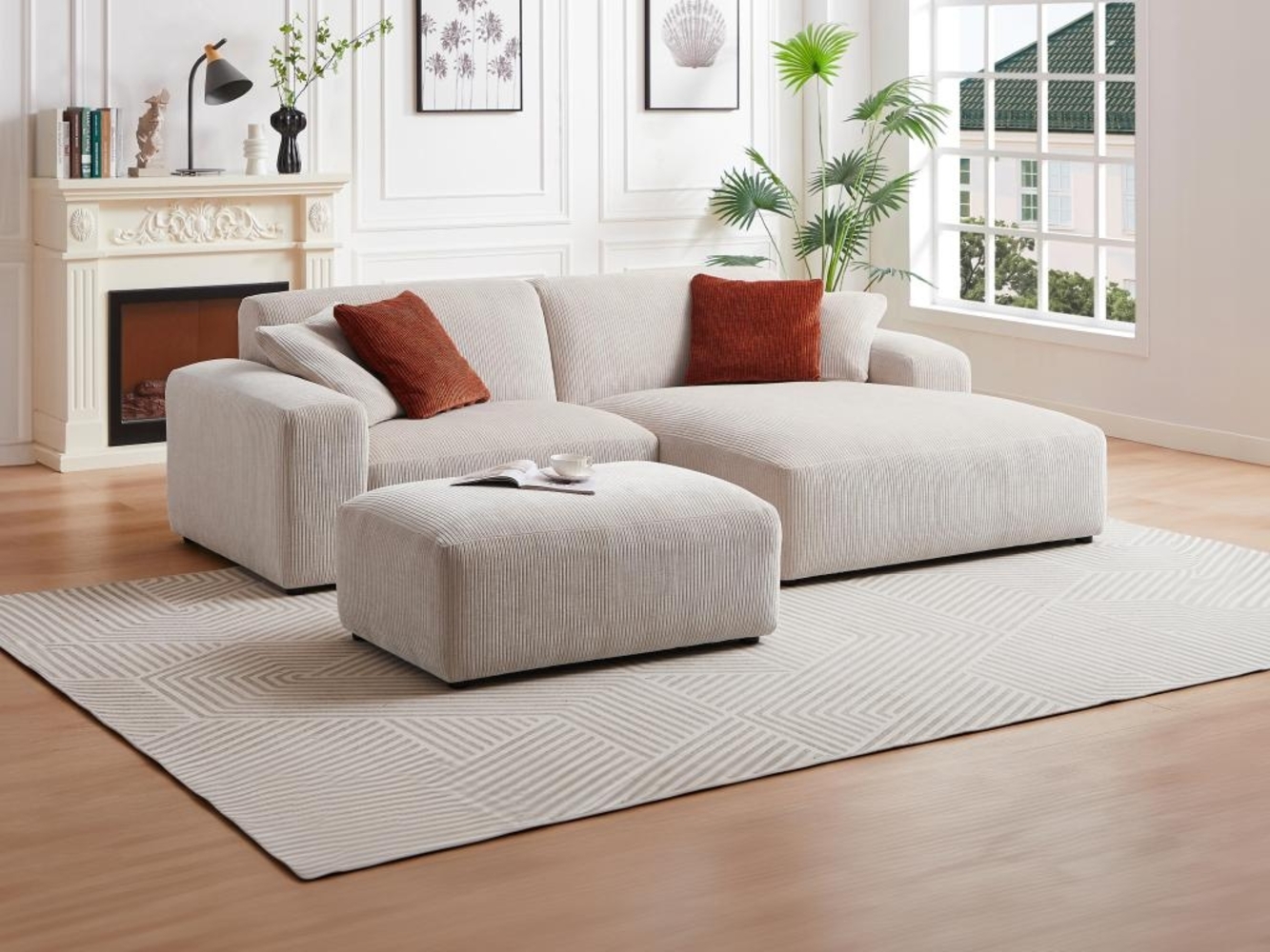 Vente-unique - Ecksofa - Ecke rechts - Cord - Beige - TIRONO von Maison Céphy Bild 1