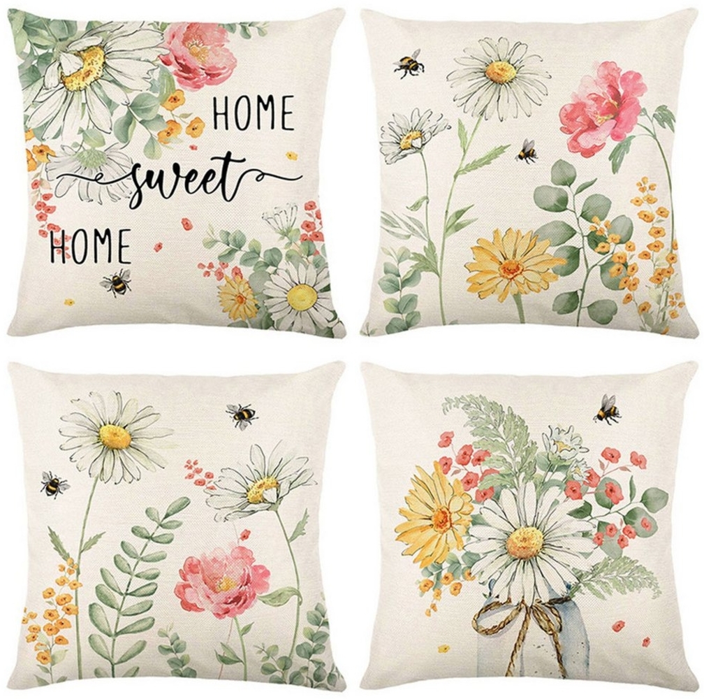 MAGICSHE Kissenbezüge 4er Set Dekokissen Kissenbezug mit Blumen, Sofa Dekoration Kissenbezug Bild 1