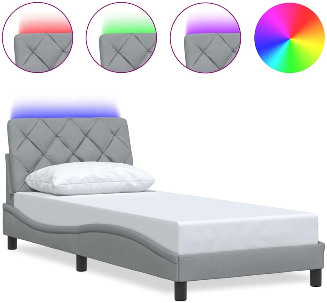 vidaXL Bettgestell mit LED ohne Matratze Hellgrau 90x200 cm Stoff 3310643 Bild 1