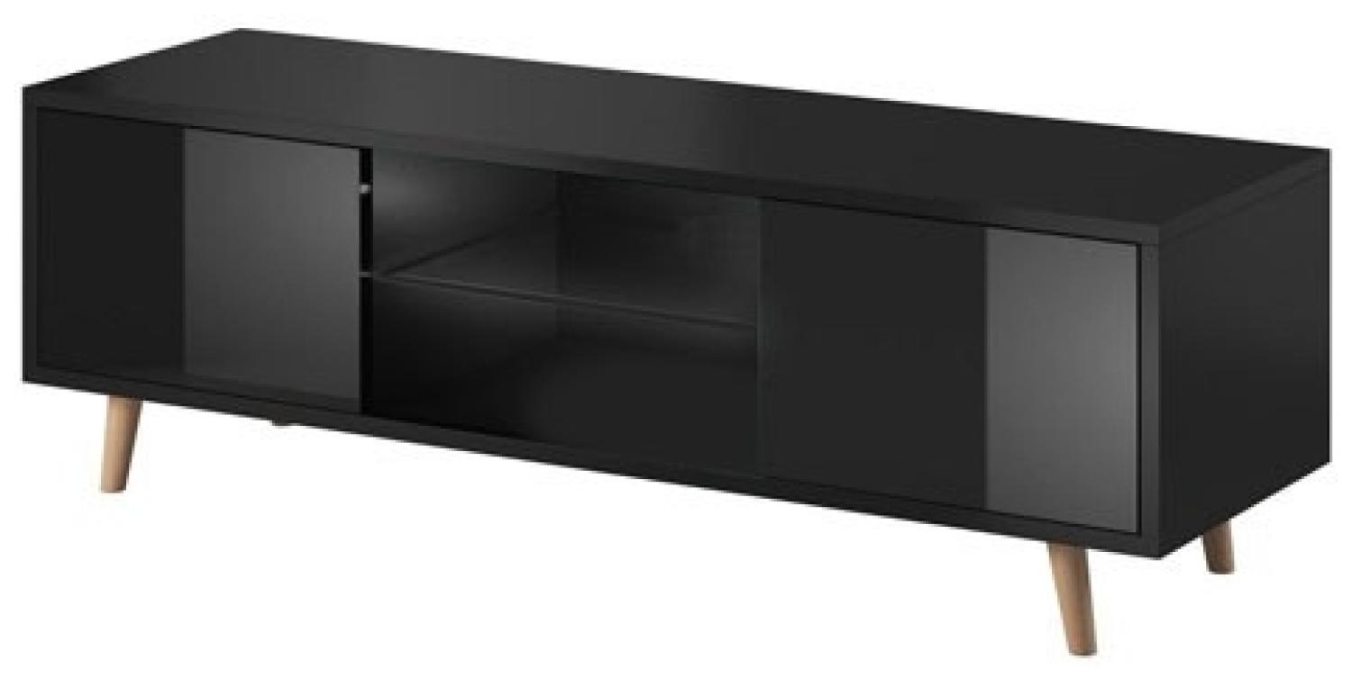 Lowboard "Sweden" TV-Unterschrank 140 cm schwarz Hochglanz Grifflos Bild 1