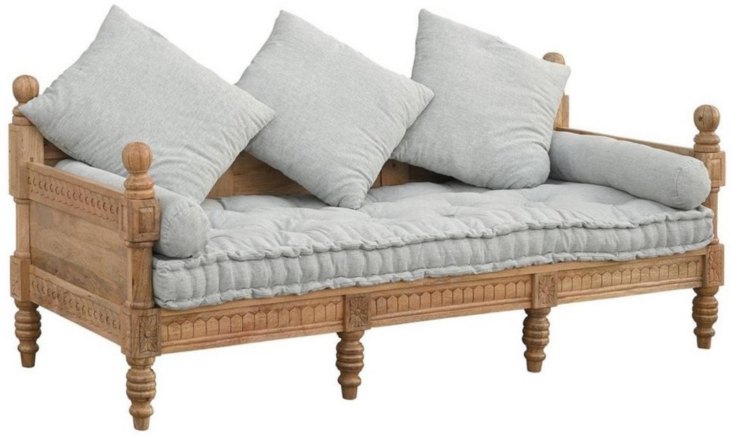 baario 3-Sitzer Holzsofa POBRI Wohnzimmer, Massivholz & Leinen Barock Antik Design Bild 1