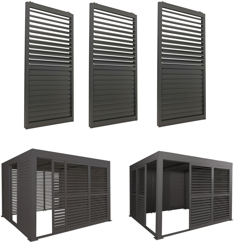 3er-Set Aluminium Schiebetür für Pergola HWC-L46, Terrassenüberdachung, Lamellenpaneel Modul, 206x272cm ~ anthrazit Bild 1