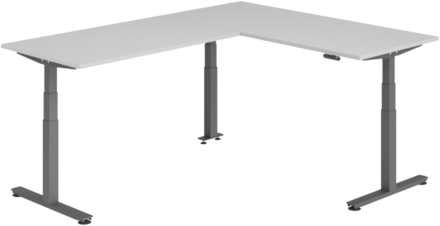 bümö Eckschreibtisch elektrisch höhenverstellbar L-Form: 180 x 240 cm in grau, Gestell graphit - Stehschreibtisch mit Memory-Steuerung, elektrischer XXL Schreibtisch für die Ecke, XDSMW-1916-5-G Bild 1