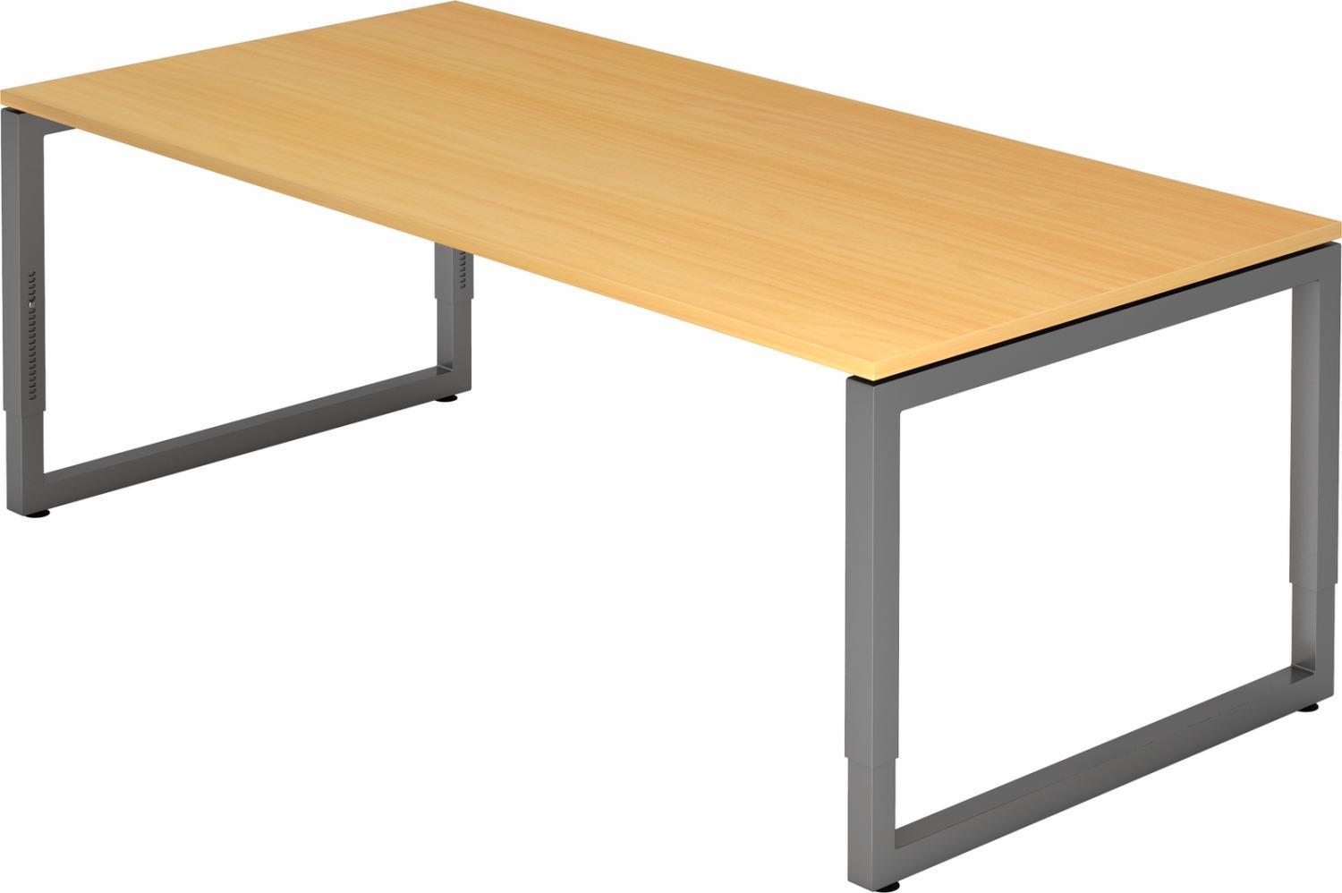 bümö höhenverstellbarer Schreibtisch R-Serie 200x100 cm in Buche, Gestell in Graphit - großer PC Tisch für's Büro manuell höhenverstellbar, Computertisch verstellbar, RS-2E-6-G Bild 1