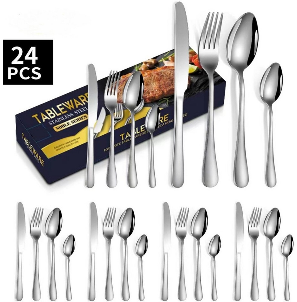 ibettertec Besteck-Set Besteck Set für 6 Personen,24teiliges Edelstahl Essbesteck&Steakmesser, 6 Personen, Elegantes/Modernes Besteckset,Besteck Set für Restaurant,Hotel,Zuhause Bild 1