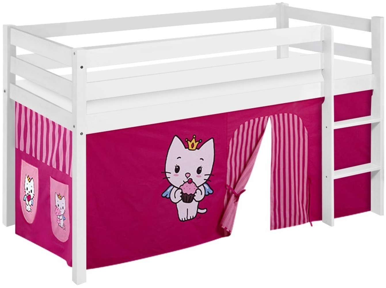 Lilokids 'Jelle' Spielbett 90x200 cm, Angel Cat Sugar, Kiefer massiv, mit Vorhang Bild 1