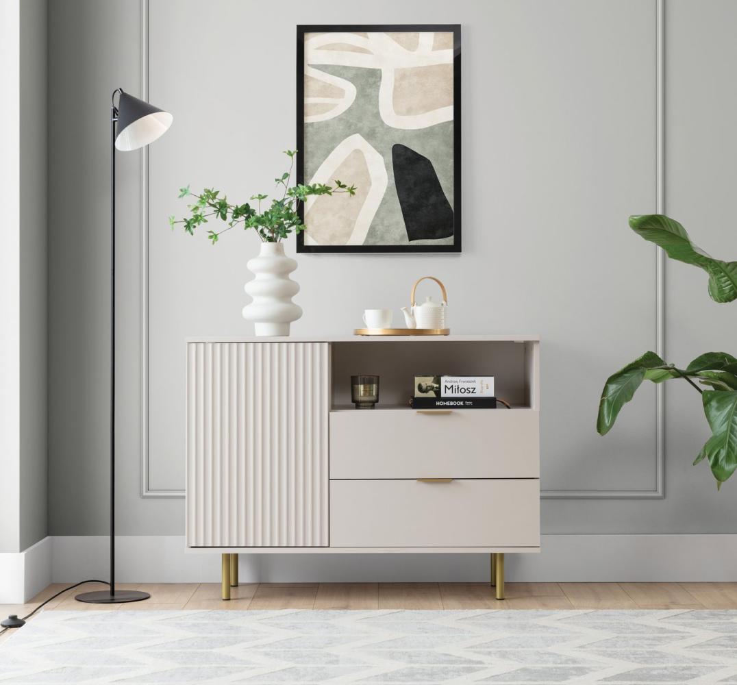 Furnix Kommode Nadija K1D2SZ Sideboard mit Schubladen und Metallfüßen in 2 Farben, 107x80x41 cm, Design und Funktionalität Bild 1