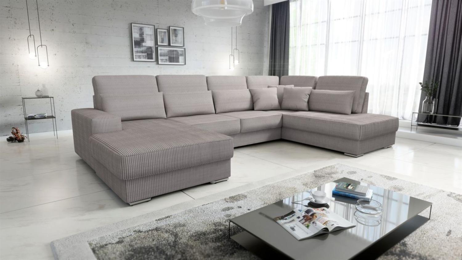 Wohnlandschaft Sofa U-Form NEVIO Stoff Scala Graubraun Ottomane Links Bild 1