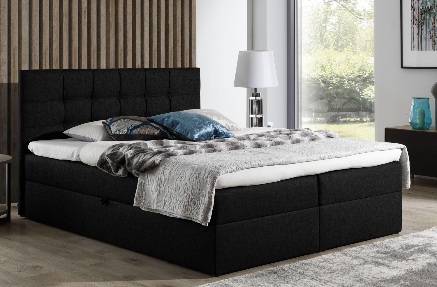 99rooms Stefan Boxspringbett Strukturstoff LARS Anthrazit 140x200 cm Bild 1