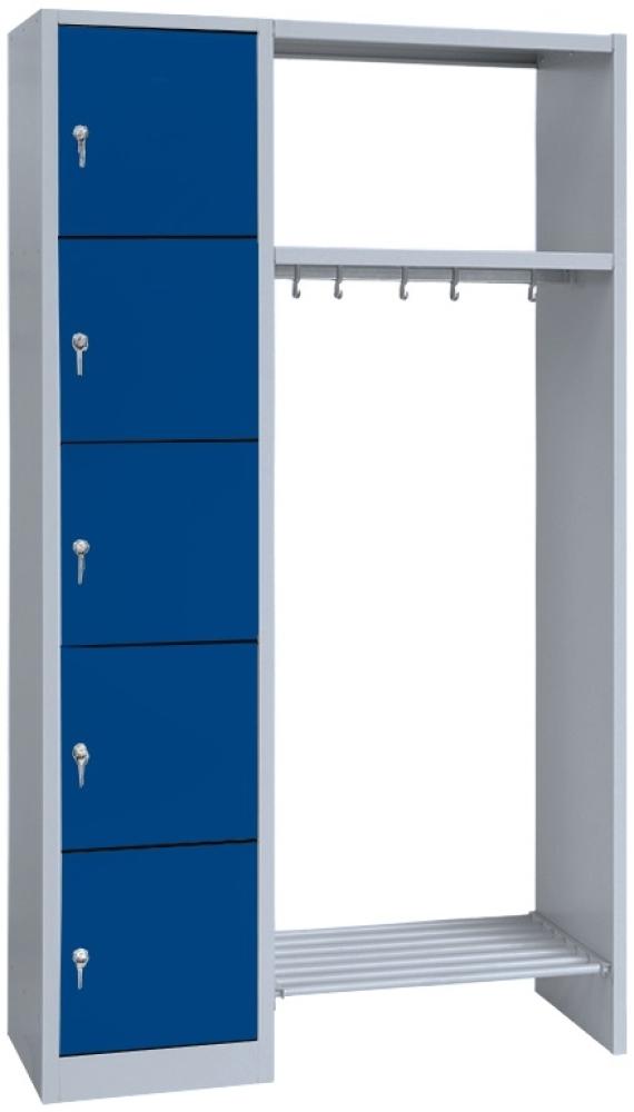 Schließfachgarderobe Wertfachschrank Fächerschrank Spind Umkleideschrank links inkl. Garderobe 5 Fächer-Spint grau/blau 525501 Bild 1