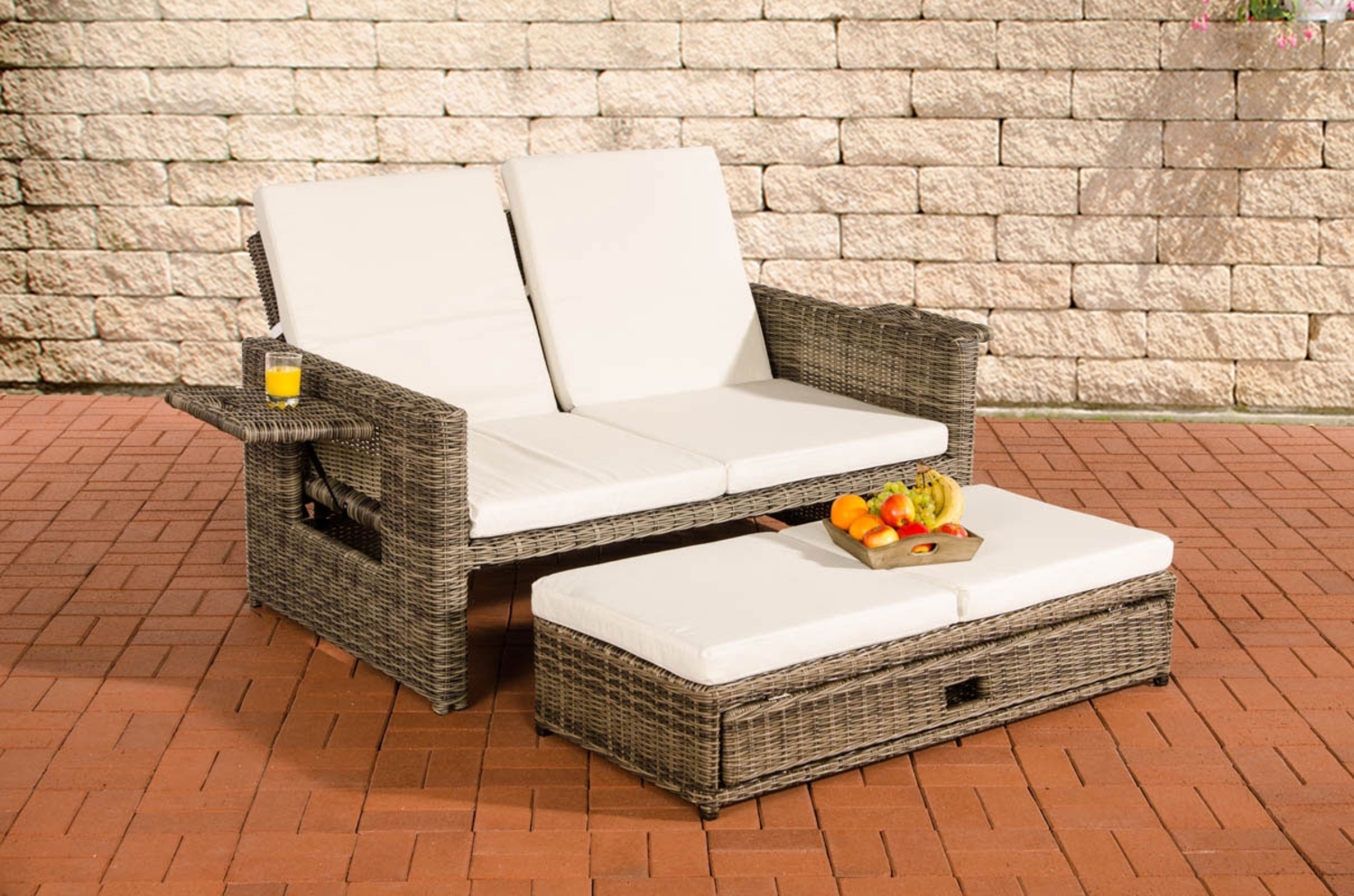 CLP Polyrattan Sofa Ancona 5mm,grau-meliert cremeweiß Bild 1